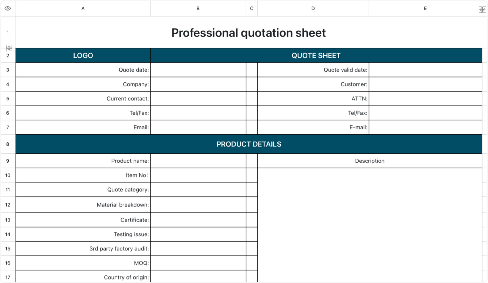 Professional quotation sheet